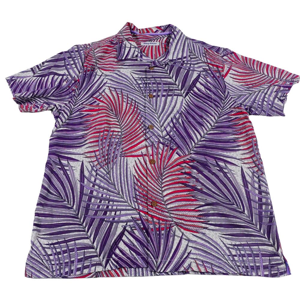 Tommy Bahama Silk Floral Leaf Performance Colorful Button Up Camp Shirt Large
